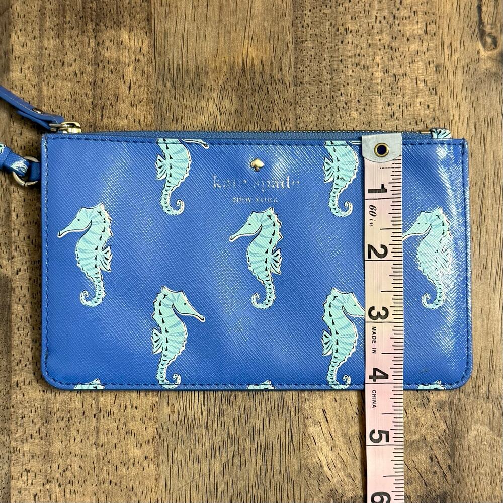 Kate Spade New York Seahorse Wristlet Leather Zippered Closure Lined Blue Gold - Picture 10 of 11